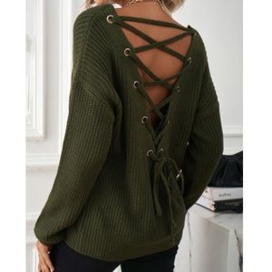 Cozy lace up back knit sweater